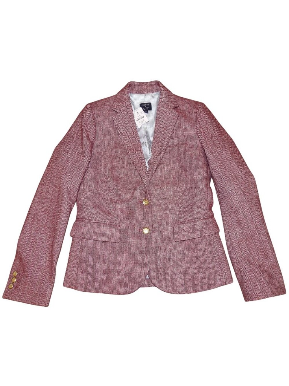 NWT J. Crew Red Herringbone Schoolboy Blazer Gold Button $221 Women's Size 0